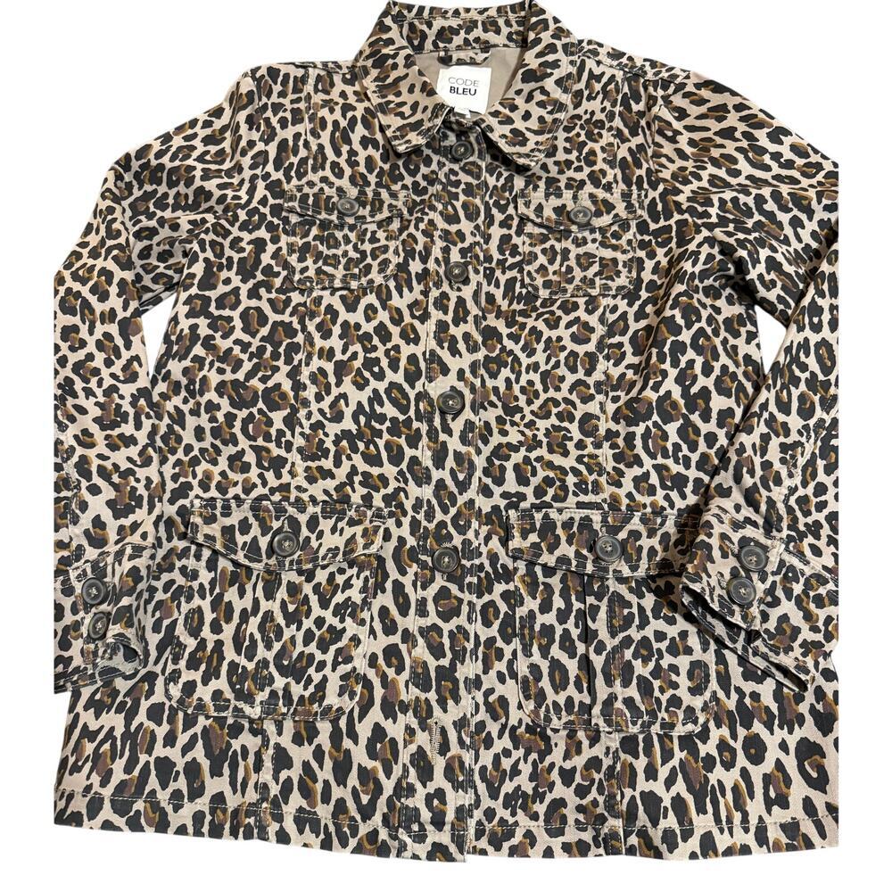 NEW Code Bleu Size‎ Large Leopard Animal Print Women Jacket Button Up Chic